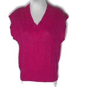 Rainbow Ridge Womens Sweater Pink Short Sleeve V-Neck Ribbed Knitted Pullover M